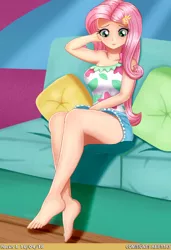 Size: 700x1024 | Tagged: safe, artist:focusb, derpibooru import, edit, editor:logan jones, fluttershy, bat pony, equestria girls, equestria girls series, spring breakdown, spoiler:eqg series (season 2), barefoot, breasts, busty fluttershy, clothes, cute, feet, female, flutterbat, race swap, shyabetes