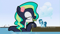 Size: 1280x720 | Tagged: safe, artist:shelikof launch, derpibooru import, oc, oc:acette, oc:marina (efnw), fish, orca, orca pony, original species, pony, salmon, animated, commission, docks, eaten alive, eating, endosoma, everfree northwest, feeding, fetish, food, glasses, macro, magic, meat, mlem, non-fatal vore, ocean, ponies eating meat, predation, ship, show accurate, silly, size difference, sound, swallowing, telekinesis, throat bulge, throatplay, tongue out, vore, water, webm