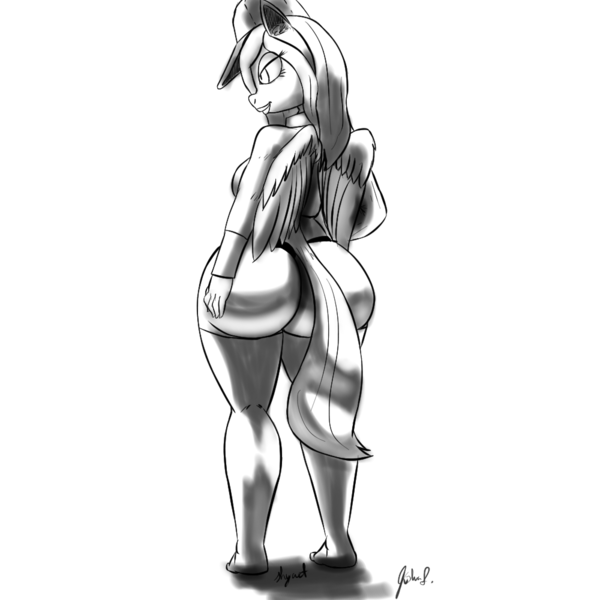 Size: 1000x1000 | Tagged: anthro, artist:tracerpainter, breasts, clothes, coat, derpibooru import, hat, herm, intersex, large butt, oc, oc:shy art, pegasus, questionable, simple background, solo, solo herm, the ass was fat, thicc ass, thighs, thunder thighs, white background, wings