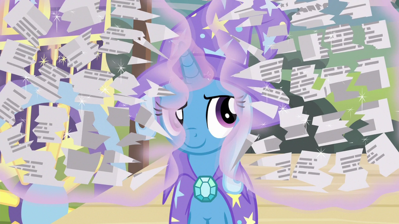 Size: 1280x720 | Tagged: safe, derpibooru import, screencap, trixie, pony, uncommon bond, levitation, magic, newspaper, solo, tearing, telekinesis