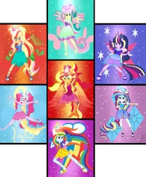 Size: 5159x6229 | Tagged: safe, artist:sparkling-sunset-s08, derpibooru import, applejack, fluttershy, pinkie pie, rainbow dash, rarity, sci-twi, sunset shimmer, twilight sparkle, twilight sparkle (alicorn), alicorn, human, equestria girls, bracelet, clothes, colored wings, crown, cutie mark, cutie mark background, fiery wings, humane five, humane seven, humane six, humanized, jewelry, multicolored hair, multicolored wings, phoenix wings, ponied up, pony ears, rainbow hair, rainbow power, rainbow power-ified, rainbow tail, rainbow wings, regalia, shoes, sunset phoenix, super ponied up, transformation, winged humanization, wings