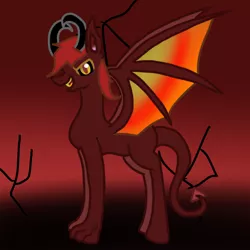 Size: 768x768 | Tagged: safe, artist:commandereclipse, derpibooru import, oc, oc:hell blaze, unofficial characters only, demon, demon pony, original species, pony, bat wings, black sclera, colored pupils, colored sclera, hell, horns, male, paws, solo, wings