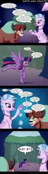 Size: 700x2508 | Tagged: suggestive, artist:deusexequus, derpibooru import, silverstream, twilight sparkle, twilight sparkle (alicorn), yona, alicorn, classical hippogriff, hippogriff, pony, yak, uprooted, bad timing, comic, female, innuendo, jewelry, mare, necklace, not what it looks like, sex toy