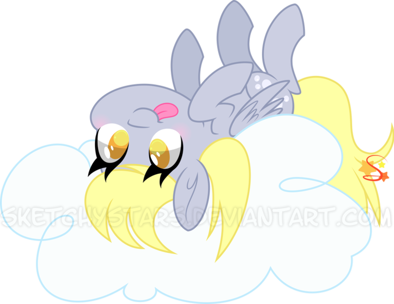 Size: 800x616 | Tagged: safe, artist:mochi--pon, derpibooru import, derpy hooves, pegasus, pony, :p, blushing, cloud, colored pupils, cute, derpabetes, female, mare, on a cloud, on back, silly, simple background, solo, tongue out, transparent background, upside down