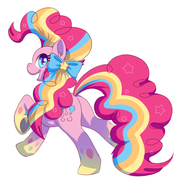 Size: 1000x1000 | Tagged: safe, artist:jennithedragon, derpibooru import, pinkie pie, earth pony, pony, bow, ear fluff, female, hair bow, mare, open mouth, rainbow power, rainbow power-ified, solo, starry eyes, wingding eyes