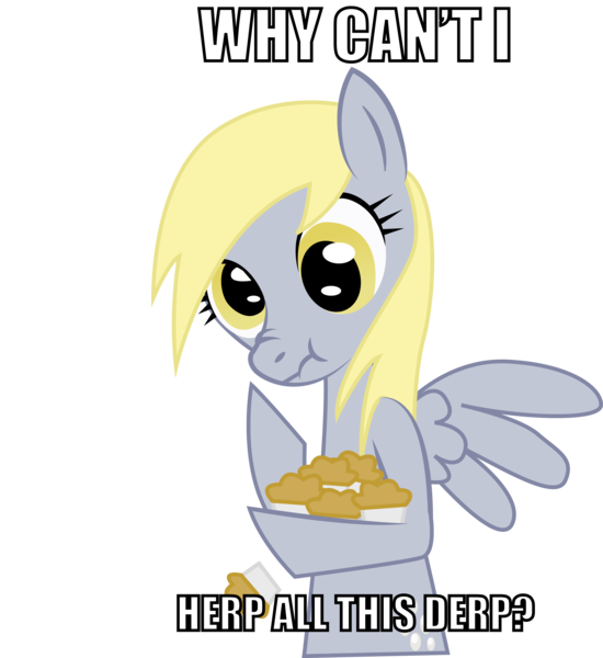 Size: 2578x2811 | Tagged: safe, artist:unclesnail, derpibooru import, derpy hooves, pegasus, pony, artifact, bipedal, caption, female, food, mare, muffin, scrunchy face, simple background, solo, transparent background, wings