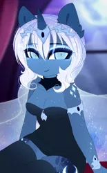 Size: 548x883 | Tagged: safe, artist:magnaluna, derpibooru import, princess luna, alicorn, anthro, breasts, busty princess luna, cleavage, clothes, colored pupils, cute, dress, ear fluff, female, looking at you, lunabetes, mare, shoulder fluff, smiling, socks, solo, thigh highs, wip, zettai ryouiki