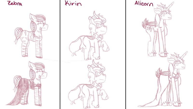 Size: 1984x1120 | Tagged: safe, artist:mintymelody, derpibooru import, oc, alicorn, kirin, zebra, sketch