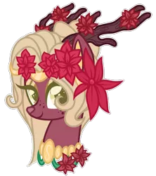 Size: 800x900 | Tagged: artist:crystal-tranquility, bust, deer, deer pony, derpibooru import, female, flower, flower in hair, oc, oc:poinsettia, original species, pond pony, portrait, safe, simple background, solo, transparent background