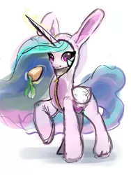 Size: 3638x4827 | Tagged: safe, artist:xbi, derpibooru import, princess celestia, alicorn, pony, 30 minute art challenge, animal costume, bunny costume, bunny ears, bunny suit, bunnylestia, carrot, clothes, costume, cute, cutelestia, easter, female, food, holiday, mare, simple background, solo, white background, zipper