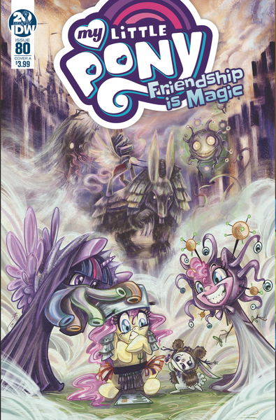 Size: 1186x1800 | Tagged: safe, artist:sararichard, derpibooru import, idw, angel bunny, fluttershy, pinkie pie, twilight sparkle, twilight sparkle (alicorn), alicorn, mind flayer, pony, rabbit, spoiler:comic, spoiler:comic80, animal, beholder, cover, dungeons and dragons, female, illithid, larp, mare, official comic, ogres and oubliettes, pen and paper rpg, rpg