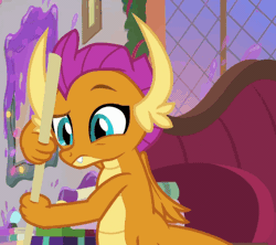 Size: 592x526 | Tagged: animated, claws, cleaning, cute, derpibooru import, dragon, dragoness, excited, fangs, female, folded wings, gif, grin, horns, raised eyebrows, safe, screencap, smiling, smolder, smolderbetes, solo, teenaged dragon, teenager, the hearth's warming club, too cute, wide eyes, wide grin, wings