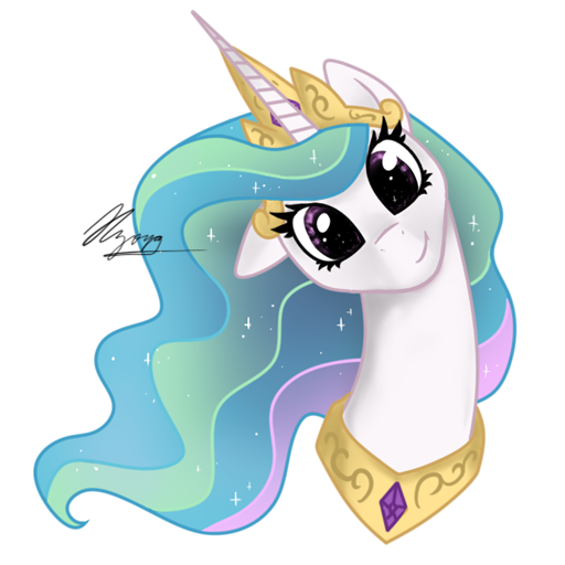 Size: 512x512 | Tagged: safe, artist:hilloty, derpibooru import, princess celestia, pony, bust, commission, crown, cute, cutelestia, female, floppy ears, gold, jewelry, looking at you, mare, peytral, portrait, princess, regalia, signature, simple background, smiling, solo, sticker, transparent background