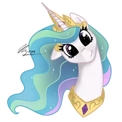 Size: 512x512 | Tagged: safe, artist:hilloty, derpibooru import, princess celestia, pony, bust, commission, crown, cute, cutelestia, female, floppy ears, gold, jewelry, looking at you, mare, peytral, portrait, princess, regalia, signature, simple background, smiling, solo, sticker, transparent background