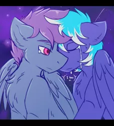 Size: 1500x1650 | Tagged: safe, artist:fkk, derpibooru import, oc, oc:noxy, oc:windy dripper, unofficial characters only, pegasus, pony, chest fluff, colored pupils, crying, cuddling, ear fluff, emotional, eyes closed, floppy ears, gay, male, night, night sky, noxydrip, oc x oc, sad, shipping, shooting star, sky, stallion, stars