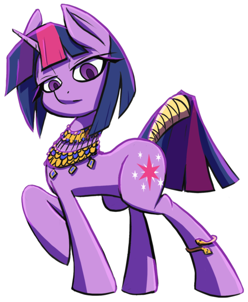 Size: 766x931 | Tagged: safe, artist:ikarooz, derpibooru import, twilight sparkle, pony, unicorn, alternate hairstyle, anklet, colored pupils, egyptian, female, jewelry, lidded eyes, mare, necklace, no catchlights, simple background, solo, tail wrap, transparent background, unicorn twilight