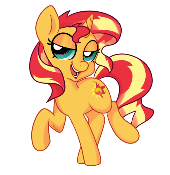 Size: 1369x1413 | Tagged: safe, artist:ponycide, derpibooru import, sunset shimmer, pony, unicorn, bedroom eyes, cute, female, lidded eyes, mare, open mouth, shimmerbetes, simple background, solo, transparent background