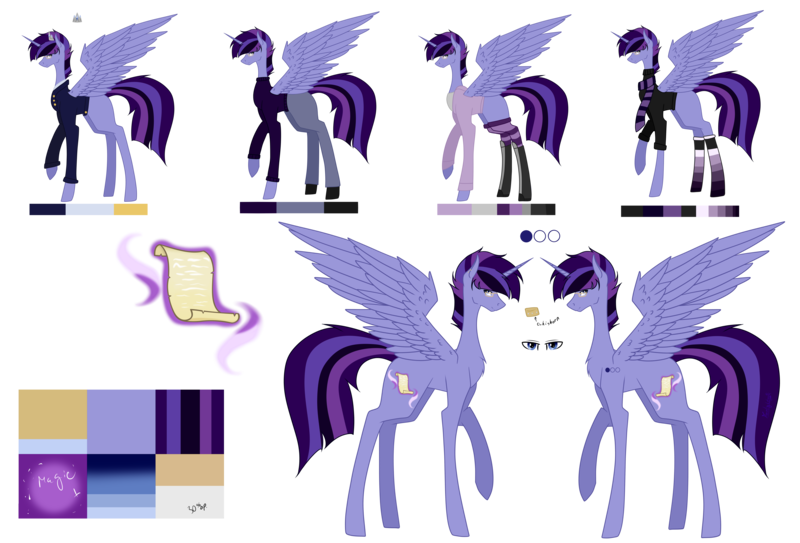 Size: 7937x5385 | Tagged: safe, artist:moonlight0shadow0, derpibooru import, oc, oc:hesitant enchantment, unofficial characters only, alicorn, pony, icey-verse, alicorn oc, black socks, boots, chest fluff, clothes, crown, ear piercing, earring, glasses, hoodie, horn, horn ring, jeans, jewelry, male, next generation, offspring, pants, parent:flash sentry, parent:twilight sparkle, parents:flashlight, piercing, raised hoof, reference sheet, regalia, ring, scarf, shirt, shoes, simple background, socks, solo, spread wings, stallion, stockings, striped socks, suit, sweater, t-shirt, tattoo, thigh highs, transparent background, turtleneck, wings