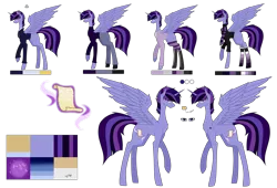 Size: 7937x5385 | Tagged: safe, artist:moonlight0shadow0, derpibooru import, oc, oc:hesitant enchantment, unofficial characters only, alicorn, pony, icey-verse, alicorn oc, black socks, boots, chest fluff, clothes, crown, ear piercing, earring, glasses, hoodie, horn, horn ring, jeans, jewelry, male, next generation, offspring, pants, parent:flash sentry, parent:twilight sparkle, parents:flashlight, piercing, raised hoof, reference sheet, regalia, ring, scarf, shirt, shoes, simple background, socks, solo, spread wings, stallion, stockings, striped socks, suit, sweater, t-shirt, tattoo, thigh highs, transparent background, turtleneck, wings