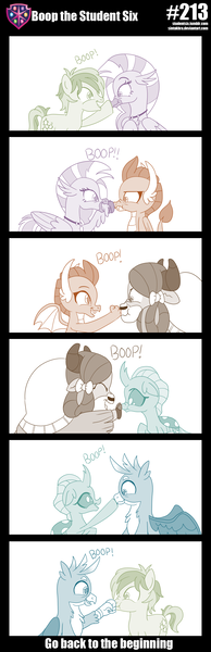 Size: 800x2470 | Tagged: safe, artist:sintakhra, derpibooru import, gallus, ocellus, sandbar, silverstream, smolder, yona, changedling, changeling, dragon, gryphon, pony, yak, tumblr:studentsix, boop, cloven hooves, cute, diaocelles, diastreamies, gallabetes, leonine tail, sandabetes, smolderbetes, stair keychain, student six, unshorn fetlocks, yonadorable