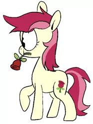 Size: 416x555 | Tagged: safe, artist:pinkiespresent, derpibooru import, roseluck, earth pony, pony, cute, cuteluck, female, flower, flower in mouth, mare, mouth hold, profile, rose, simple background, solo, white background