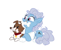 Size: 1200x1000 | Tagged: safe, artist:reynaruina, derpibooru import, screw loose, winona, earth pony, pony, behaving like a dog, bone, cute, cuteloose, duo, female, mare, mouth hold, prone, simple background, transparent background