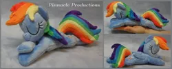 Size: 5000x2000 | Tagged: safe, artist:bluedragonflyplush, derpibooru import, rainbow dash, pegasus, pony, eyes closed, female, folded wings, hand, irl, mare, photo, plushie, prone, sleeping, solo, wings