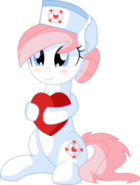 Size: 5622x7436 | Tagged: safe, artist:cyanlightning, derpibooru import, nurse redheart, earth pony, pony, .svg available, absurd resolution, blushing, cute, ear fluff, female, hat, heart, heartabetes, holding, mare, nurse hat, pillow, pun, simple background, sitting, smiling, solo, transparent background, vector, visual pun