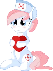 Size: 5622x7436 | Tagged: safe, artist:cyanlightning, derpibooru import, nurse redheart, earth pony, pony, .svg available, absurd resolution, blushing, cute, ear fluff, female, hat, heart, heartabetes, holding, mare, nurse hat, pillow, pun, simple background, sitting, smiling, solo, transparent background, vector, visual pun