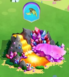 Size: 450x503 | Tagged: crystal, derpibooru import, father knows beast, gameloft, gem, lava, lavafall, lava pool, limited-time story, no pony, safe, the anonymous campsite
