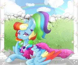 Size: 1920x1600 | Tagged: safe, artist:taligintou, derpibooru import, rainbow dash, pegasus, pony, sparkle's seven, alternate hairstyle, clothes, dress, ear piercing, earring, fanart, female, hercules, jewelry, mare, megara, megaradash, piercing, rainbow dash always dresses in style, that was fast
