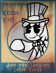 Size: 613x800 | Tagged: safe, artist:cazra, derpibooru import, oc, oc:stable filly, earth pony, pony, fallout equestria, clothes, coat, hat, pacman eyes, patriotic, poster, propaganda, propaganda poster, stable-tec, top hat, uncle sam