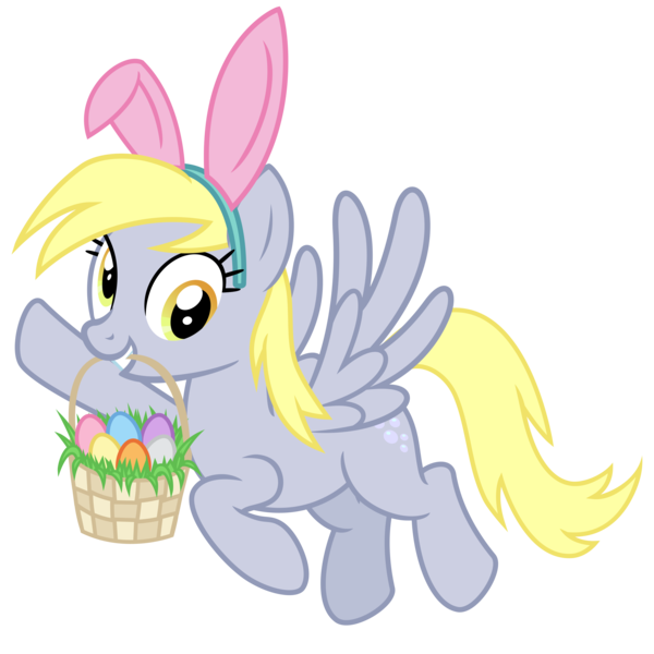 Size: 3000x3000 | Tagged: safe, artist:cheezedoodle96, derpibooru import, derpy hooves, pegasus, pony, .svg available, basket, bunny ears, cute, derpabetes, easter, easter basket, easter egg, female, flying, grass, holiday, looking at you, mare, mouth hold, simple background, solo, svg, transparent background, vector, waving