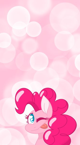 Size: 851x1536 | Tagged: safe, artist:summer-cascades, derpibooru import, pinkie pie, earth pony, pony, abstract background, blushing, bust, colored pupils, cute, diapinkes, female, iphone wallpaper, mare, one eye closed, phone wallpaper, smiling, solo, tongue out, wallpaper, wink