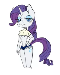 Size: 2000x2500 | Tagged: suggestive, artist:katyusha, derpibooru import, rarity, anthro, unicorn, breasts, clothes, female, shorts, thot, underboob