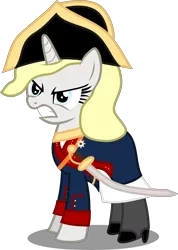 Size: 5777x8119 | Tagged: safe, artist:atomicmillennial, derpibooru import, oc, oc:prinzessin helga kathrin von marebrucht-trotzschloss, pony, unicorn, absurd resolution, angry, clothes, female, hat, mare, prussia, saber, simple background, sword, transparent background, uniform, vector, weapon