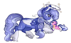 Size: 859x524 | Tagged: safe, artist:mintoria, derpibooru import, oc, oc:moonbeam, oc:reverie wish, unofficial characters only, pegasus, pony, baby, baby pony, base used, circling stars, dizzy, father and child, father and daughter, female, halo, male, simple background, stallion, transparent background