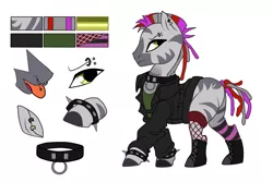 Size: 3000x2000 | Tagged: safe, artist:selma-schefer, derpibooru import, oc, oc:primal sound, unofficial characters only, zebra, belt, boots, bracelet, clothes, collar, ear piercing, earring, eyebrow piercing, female, fishnets, jacket, jewelry, leather jacket, mohawk, nose piercing, nose ring, open mouth, piercing, punk, reference sheet, shirt, shoes, simple background, socks, solo, spiked wristband, stockings, striped socks, t-shirt, thigh highs, tongue out, tongue piercing, white background, wristband