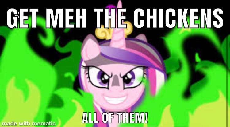 Size: 750x413 | Tagged: safe, derpibooru import, edit, edited screencap, screencap, princess cadance, queen chrysalis, pony, a canterlot wedding, chicken run, fake cadance, fire, hit by a truck of nostalgia, hit by lightning mcqueen, movie quote