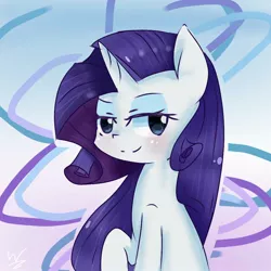 Size: 1000x1000 | Tagged: safe, artist:windymils, derpibooru import, rarity, pony, unicorn, abstract background, blushing, cute, female, lidded eyes, mare, raribetes, signature, solo