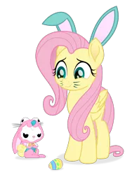 Size: 1200x1600 | Tagged: angel bunny, angel is not amused, animal, animal costume, artist:spookitty, bunny costume, bunny ears, bunnyshy, clothes, costume, cute, derpibooru import, duo, easter, easter bunny, easter egg, fluttershy, holiday, holiday special, movie accurate, patreon, rabbit, safe, shyabetes, whiskers