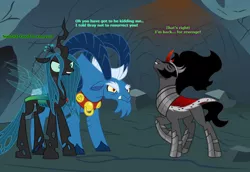 Size: 1078x741 | Tagged: safe, artist:andoanimalia, artist:etherium-apex, artist:nukarulesthehouse1, artist:parclytaxel, artist:proenix, derpibooru import, grogar, king sombra, queen chrysalis, changeling, changeling queen, pony, sheep, unicorn, the beginning of the end, armor, black mane, cape, caption, cave, clothes, cloven hooves, ethereal mane, eyes closed, fabulous, female, funny, group, horns, image macro, legion of doom, male, raised hoof, ram, stallion, stupid sexy sombra, text, vector