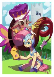 Size: 1280x1811 | Tagged: safe, artist:sadistjolt, deleted from derpibooru, derpibooru import, discord, fluttershy, draconequus, pegasus, pony, armor, crystal guard armor, discoshy, female, jousting outfit, knight, male, princess discord, shipping, straight