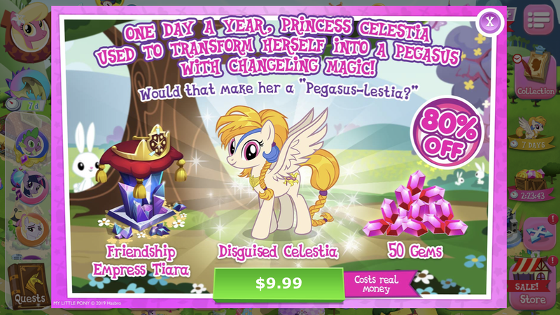 Size: 1136x640 | Tagged: safe, derpibooru import, idw, angel bunny, golden feather, lily, lily valley, princess celestia, changeling, pegasus, pony, spoiler:comic, spoiler:comic65, costs real money, disguised celestia, gameloft, idw showified