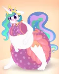 Size: 1600x2000 | Tagged: alicorn, anthro, artist:plinkie_poi, belly, belly button, big breasts, blushing, breasts, busty princess celestia, chubbylestia, commission, crown, derpibooru import, diaper, diaper fetish, fat, female, fetish, impossibly large diaper, inflatable diaper, jewelry, lip bite, plantigrade anthro, poofy diaper, princess celestia, regalia, solo, solo female, suggestive