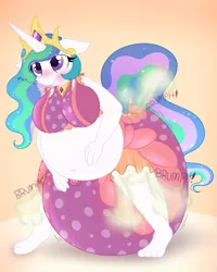 Size: 1600x2000 | Tagged: alicorn, alternate version, anthro, artist:plinkie_poi, belly, belly button, big breasts, blushing, breasts, busty princess celestia, chubbylestia, commission, crown, derpibooru import, diaper, diaper fetish, fart, fart fetish, fat, female, fetish, impossibly large diaper, inflatable diaper, inflation, jewelry, lip bite, moaning, plantigrade anthro, poofy diaper, princess celestia, regalia, solar wind, solo, solo female, suggestive