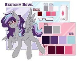 Size: 2939x2357 | Tagged: safe, artist:sketchyhowl, derpibooru import, oc, oc:sketchy howl, pegasus, pony, chest fluff, female, glasses, mare, reference sheet, solo