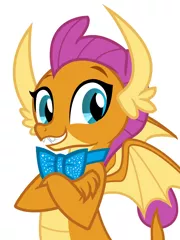 Size: 1584x2112 | Tagged: artist:cheezedoodle96, artist:disneymarvel96, bowtie, bowties are cool, bust, content, crossed arms, derpibooru import, dragon, dragoness, edit, female, happy, looking at you, safe, simple background, smolder, solo, white background