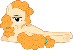 Size: 10800x7441 | Tagged: safe, artist:mrkat7214, derpibooru import, pear butter, earth pony, pony, absurd resolution, bedroom eyes, butt, dock, draw me like one of your french girls, female, looking at you, looking back, looking back at you, lying down, mare, milf, plot, profile, show accurate, simple background, solo, sultry pose, transparent background, underhoof, vector