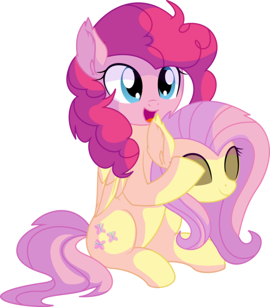 Size: 6230x7098 | Tagged: safe, artist:cyanlightning, derpibooru import, fluttershy, pinkie pie, earth pony, pegasus, pony, the crystal empire, spoiler:s03, .svg available, absurd resolution, adoracreepy, clothes, costume, creepy, cute, disguise, ear fluff, female, fluttershy suit, folded wings, mare, mask, masking, open mouth, pinkie being pinkie, pony costume, ponysuit, simple background, sitting, smiling, solo, transparent background, vector, voice actor joke, wings